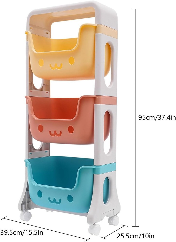 3-Tier Rolling Cart Stackable Utility Storage Trolley Serving Cart w/ Baskets