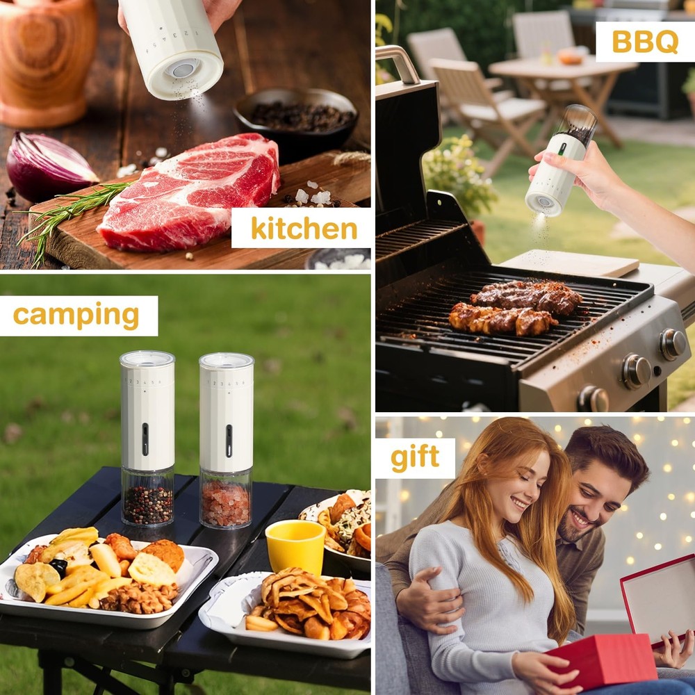 6 Level External Adjustable Pepper Grinder Rechargeable Salt Grinder -Quick C...