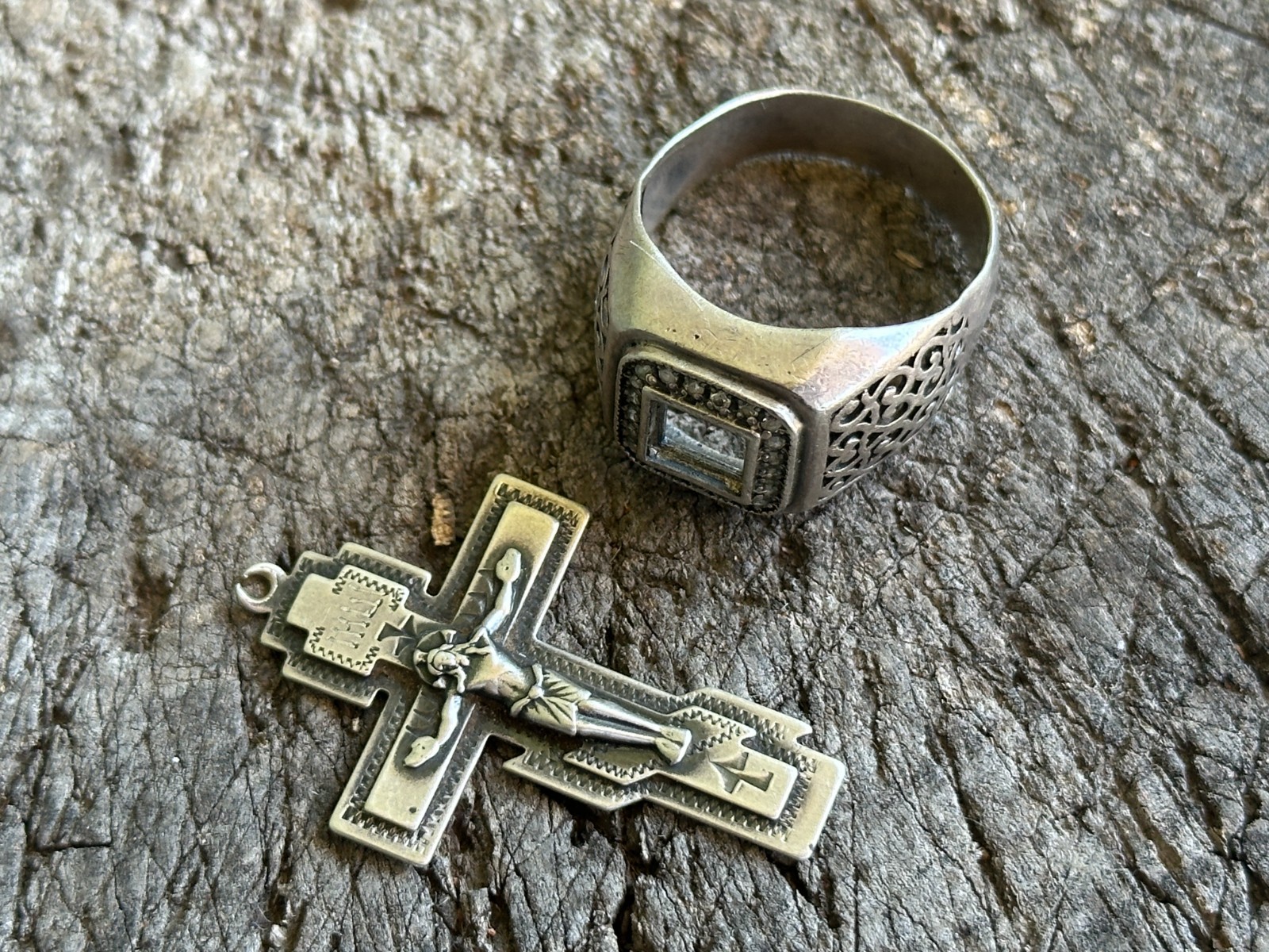RUSSIA army soldier talisman amulet SILVER 925 ring cross Jesus save WAR