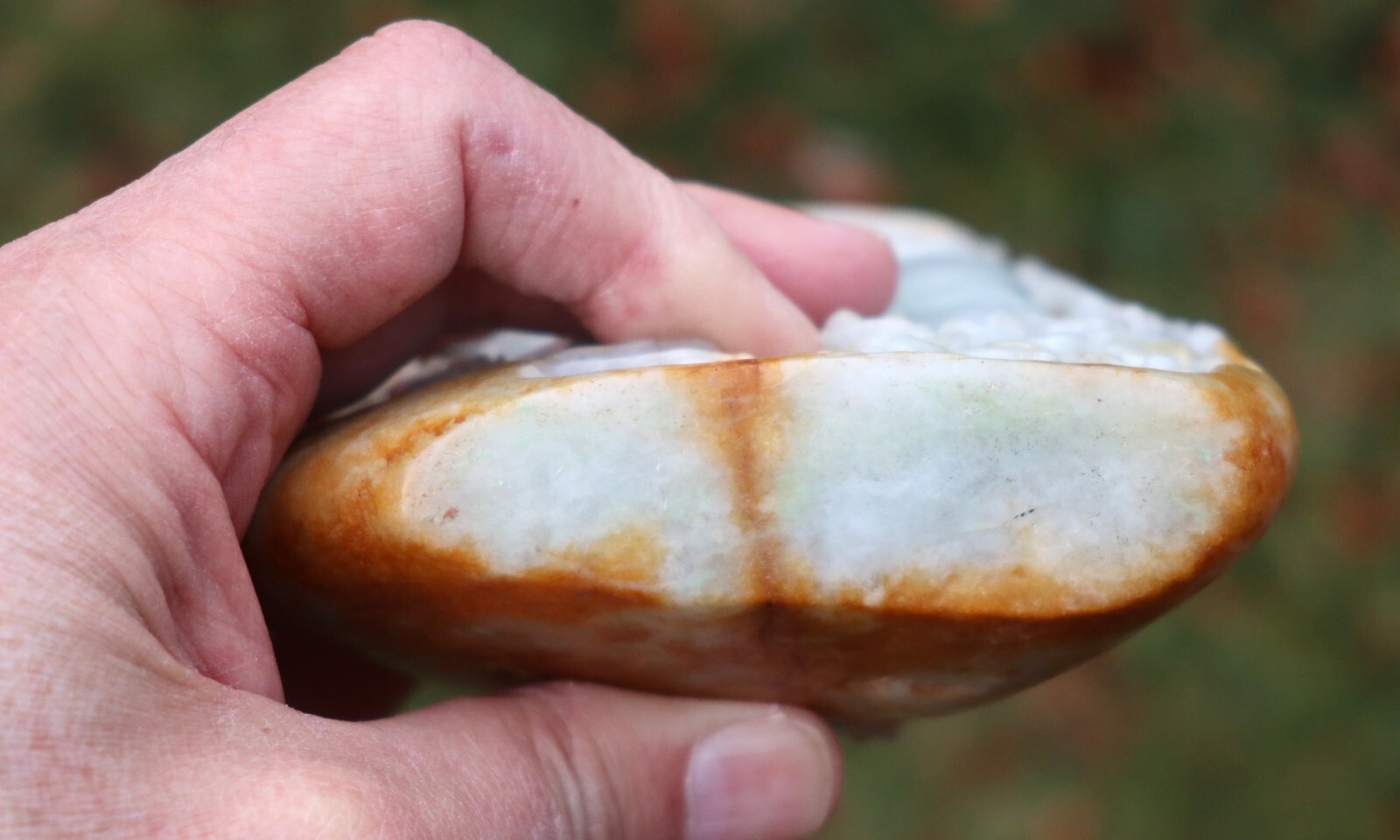 Jadeite Hand-Carved Boulder with Plants, Peacock Feathers & Vases Post-1950s