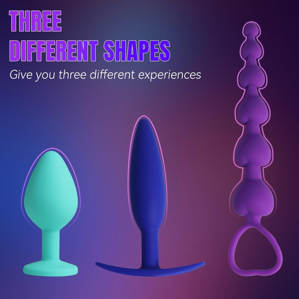 Anal Bead & Anal Training Kit, 3PCS Silicone Anal Plug Set with Pull Ring, Be...