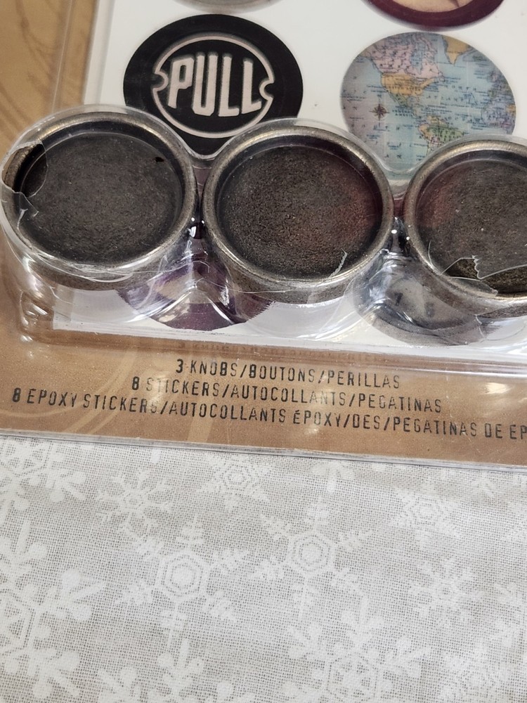 Tim Holtz Idea-ology Custom Knobs metal pull hardware art stickers epoxy 