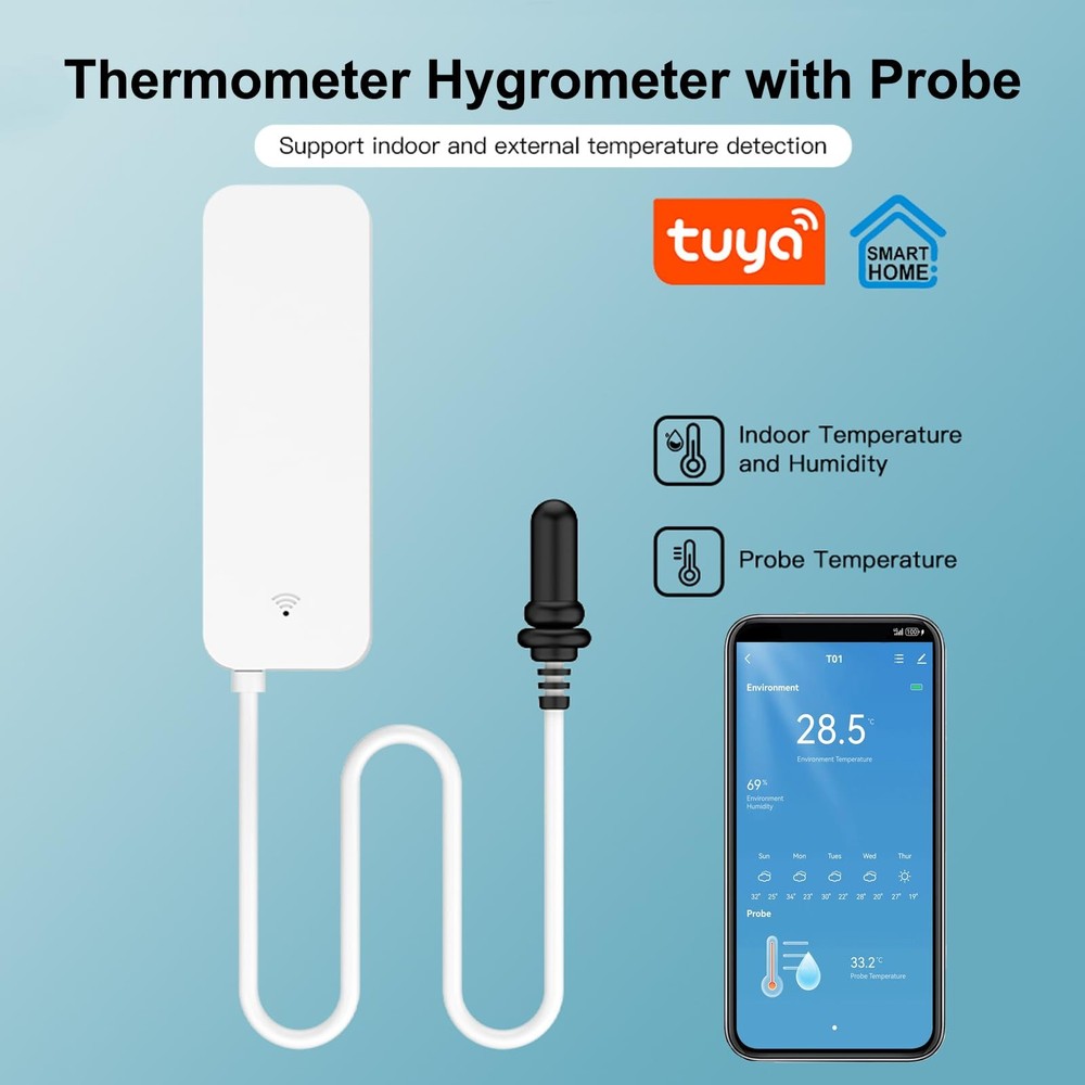 Smart Thermometer Hygrometer: WiFi Temperature Sensor with External Probe, We...