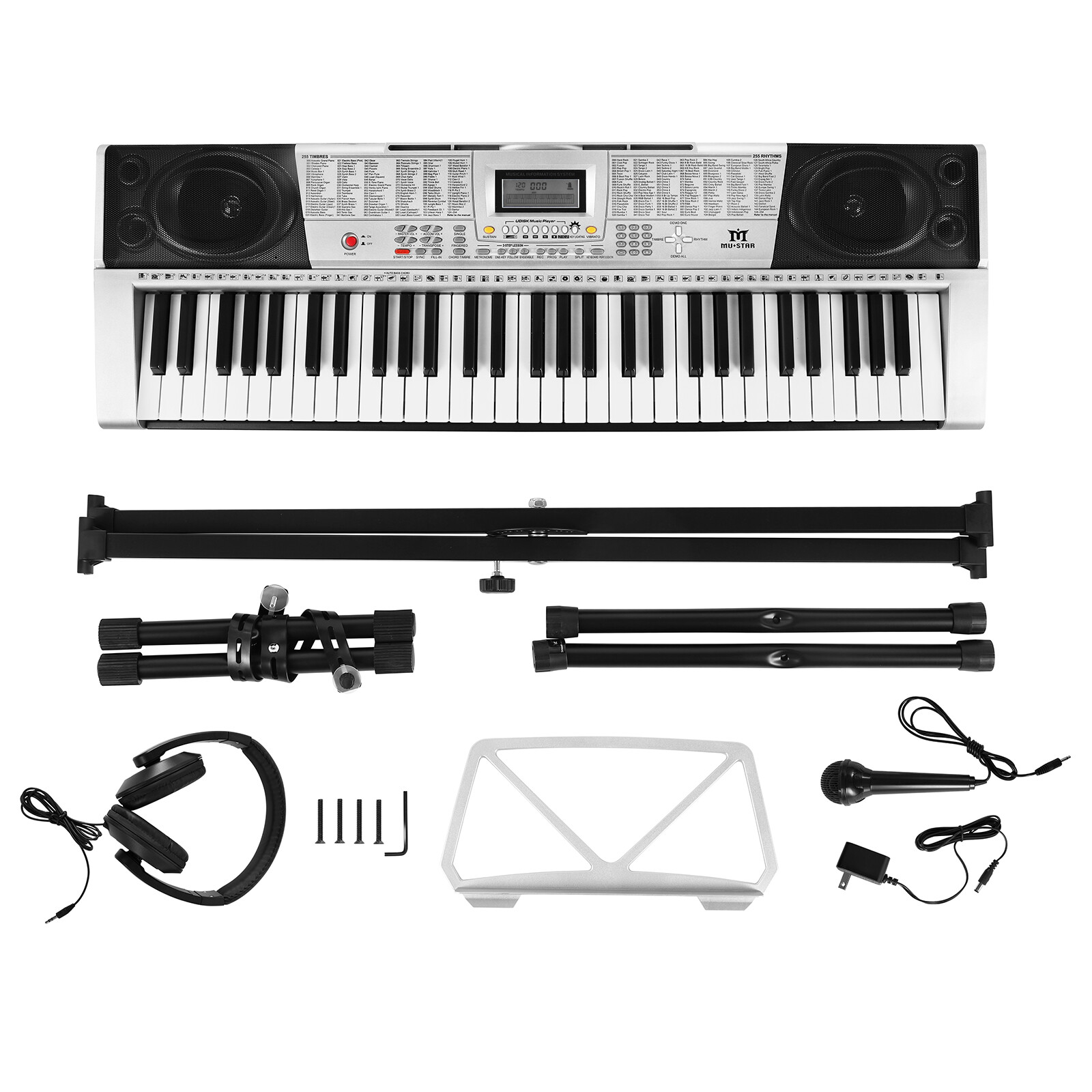 Portable 61Key Electronic Lighted Keyboard Piano LCD Screen Headphone Microphone