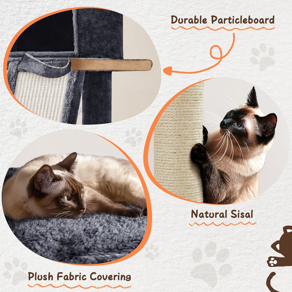 Deluxe 63.5" Multi-Level Cat Tree with Hammock & Scratching Posts for Cats
