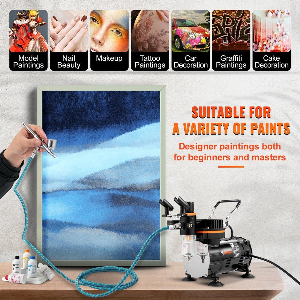 Professional Airbrush Set w/ Compressor & Multi-Purpose Dual-Action Gravity Feed