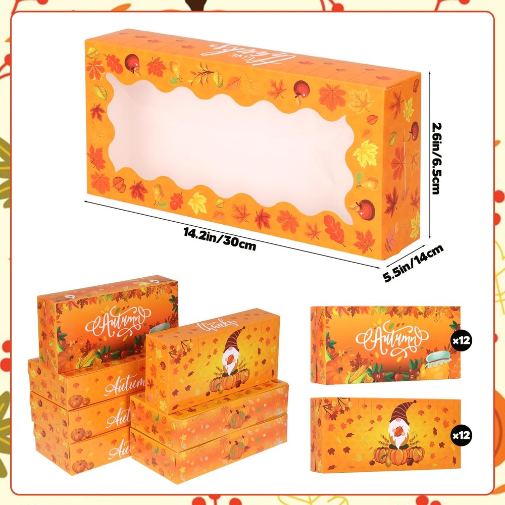 24 Pcs Fall Cookie Boxes with Window, Autumn Maple Leaf Cookie Gift Cardboard...