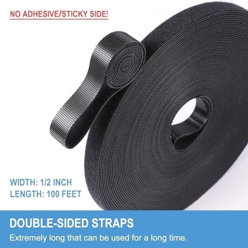 1/2In X 100Ft Hook and Loop Roll | Double-Sided Strips, Self-Gripping Straps | R