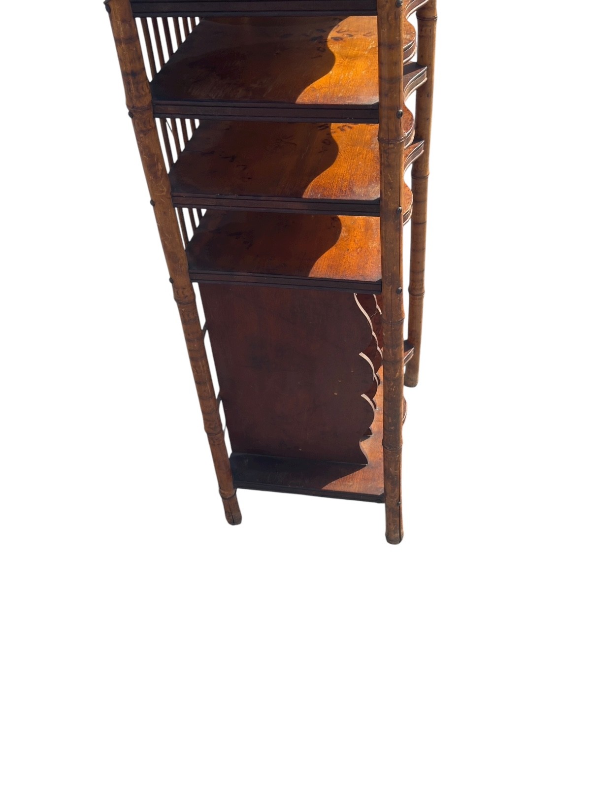 antique victorian stick and ball eastlake bamboo bookshelf magazine rack 1890