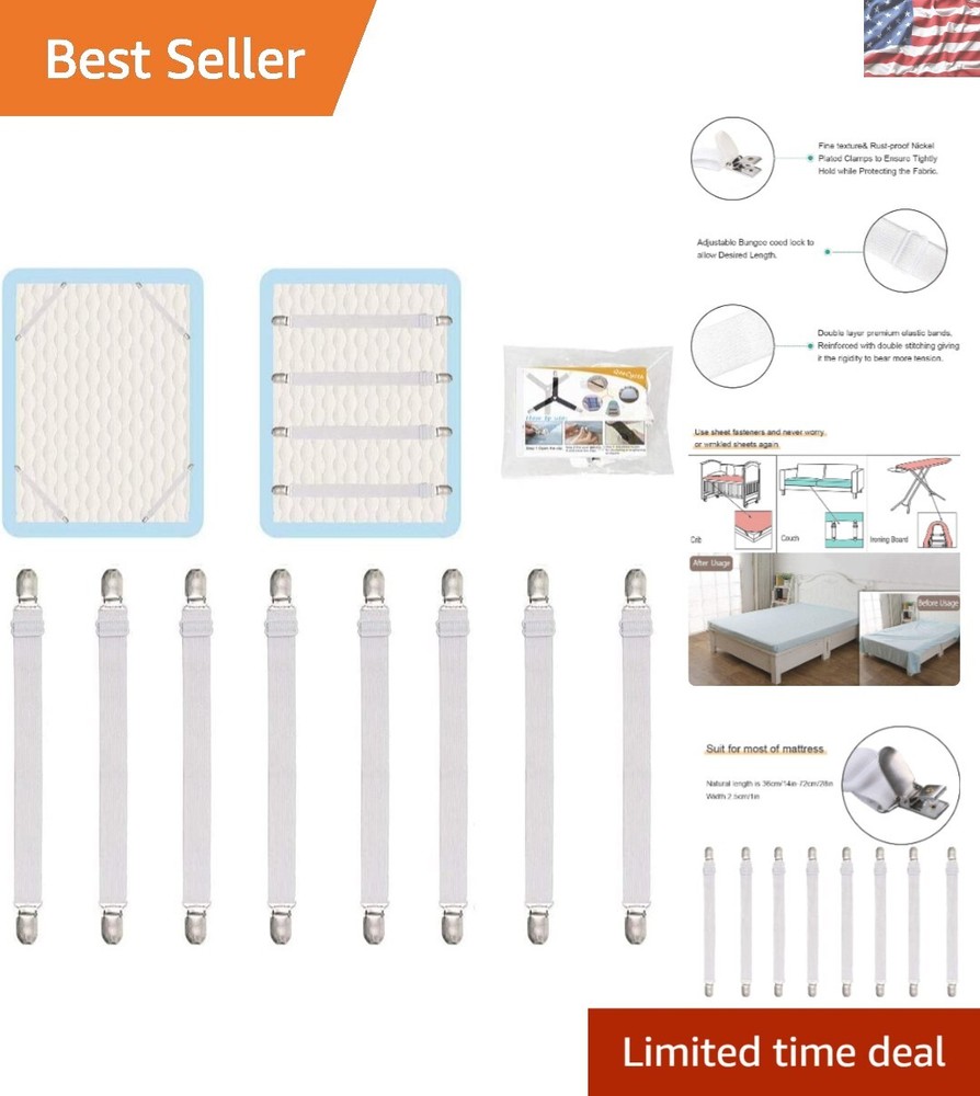 8 Adjustable Bed Sheet Straps Clips – Secure & Durable Fasteners for All Bedding