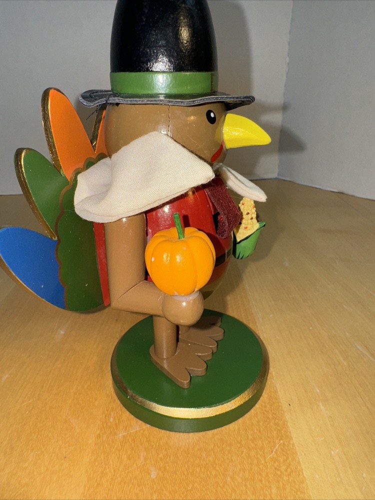 Adorable 8” Fall Thanksgiving Turkey Nutcracker Wood Pumpkin Pilgrim