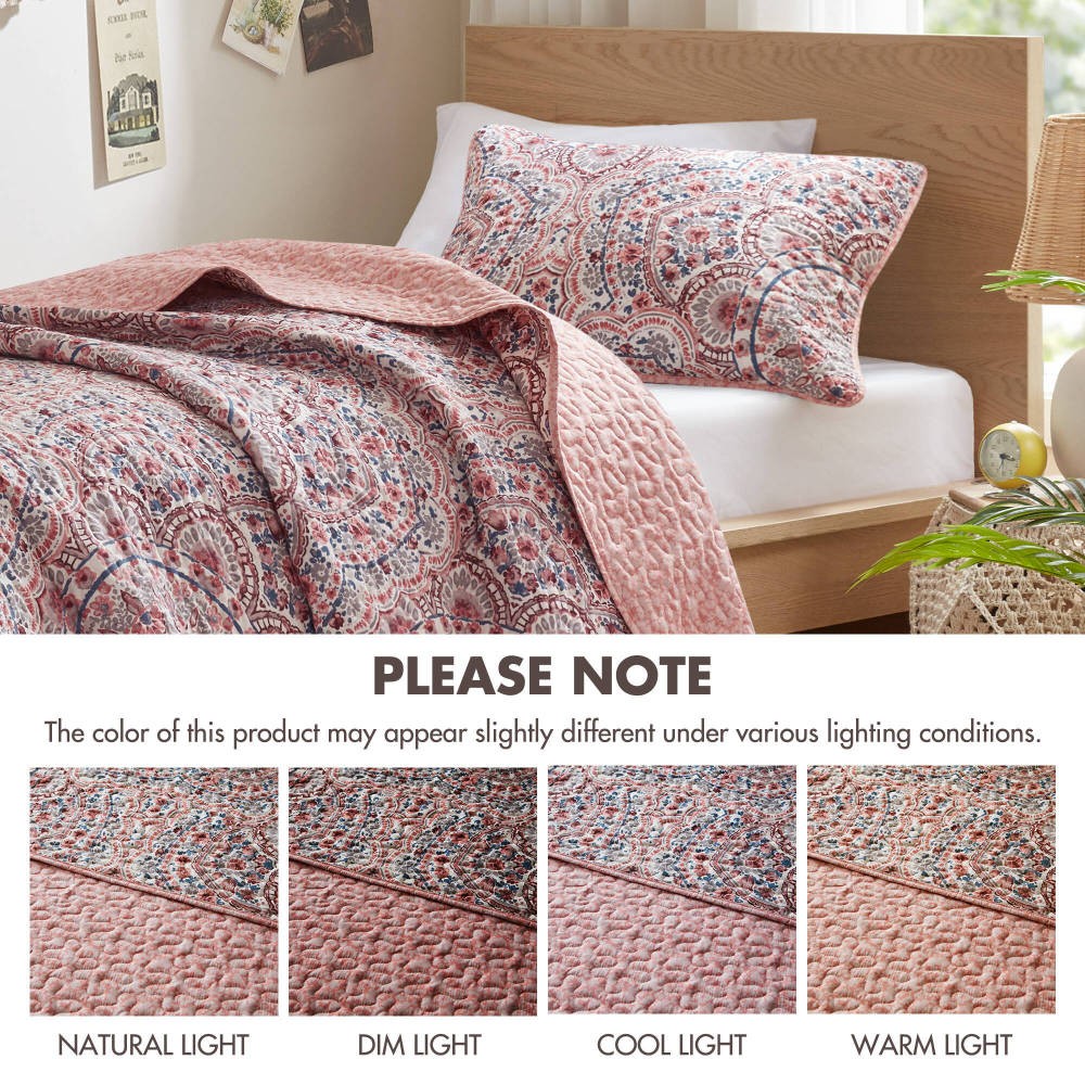 Twin Reversible Quilt Set 2pc Boho Medallion, Soft Polyester Fabric