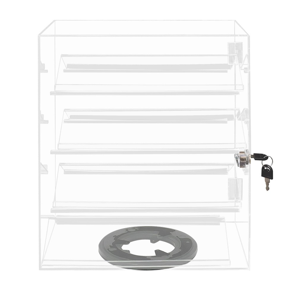 4 Tier 360° Rotation Acrylic Locking Box Clear Display Case Dust-proof Showcase
