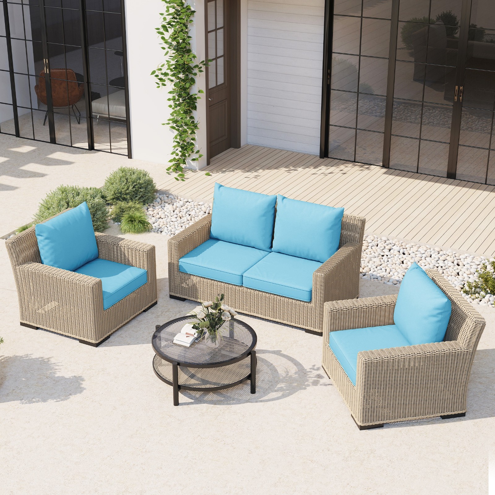 Outdoor Chair Cushions Set of 4, 24 x 24 Inch Patio Furniture Cushions,Lake Blue