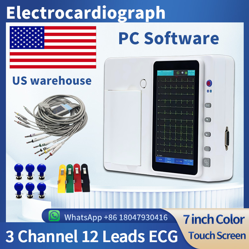 3 Channel 12 Lead 7 Inch Touch Screen ECG EKG Machine With PC software