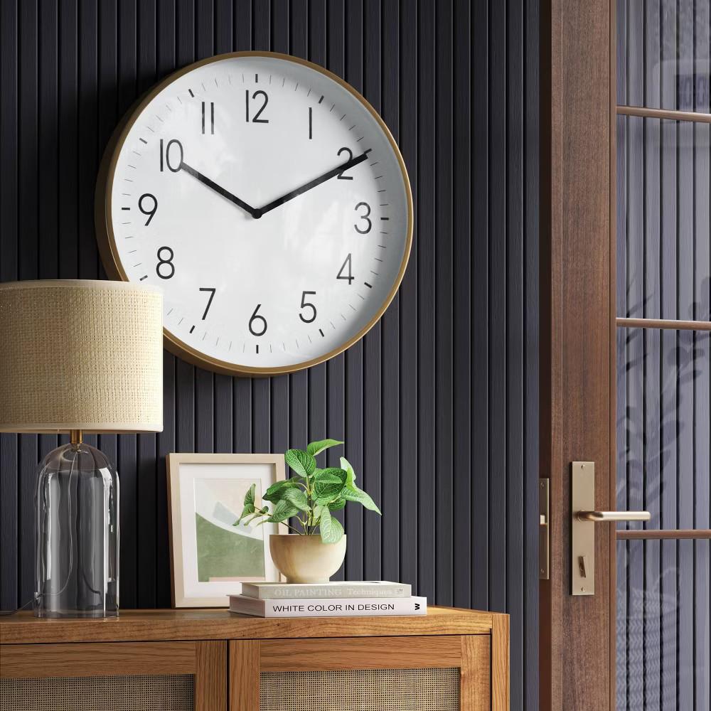 19" Plastic Mirrored Wall Clock Brass - Threshold
