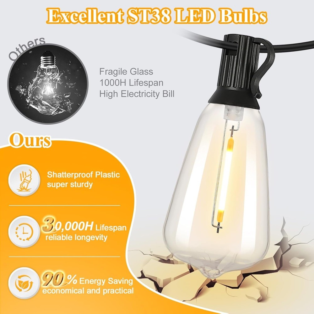 Outdoor String Lights, 50FT