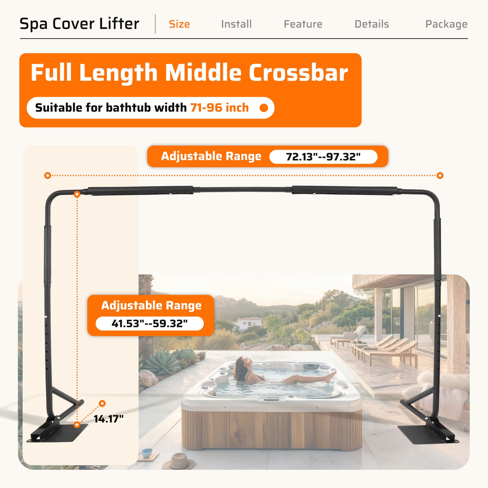 Hot Tub Cover Lifter Spa Cover Lifter Under Mount Removal System H42-60" L72-97"