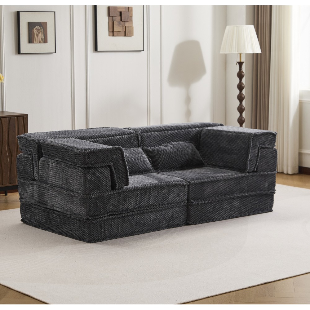 Modular Sectional Sofa w/ Memory Foam, Convertible Loveseat, Dark Grey