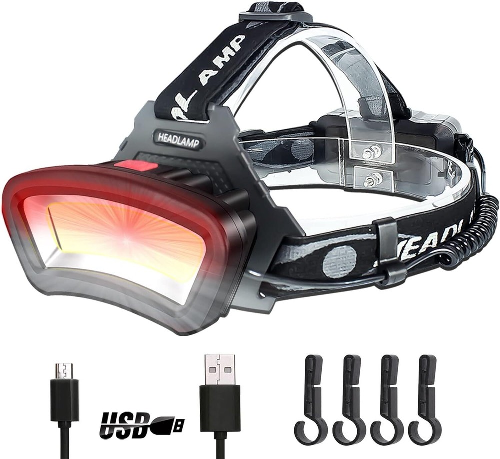 DARKBEAM Hard hat Headlamp COB LED Floodlight with Red Light USB Black