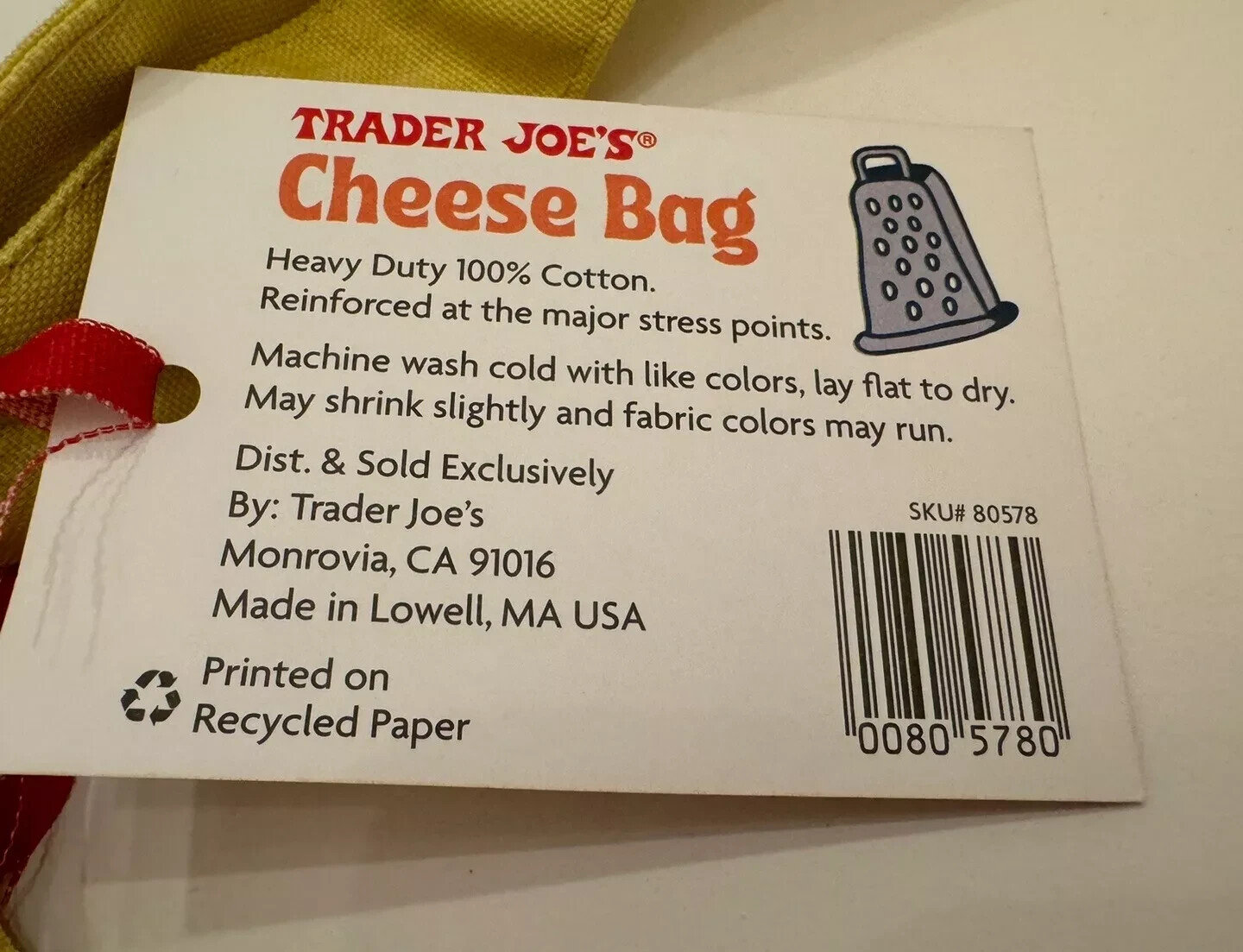 Trader Joe's Bag Reusable Canvas NEW Cheese Adventures shopping Heavy DutyLarge