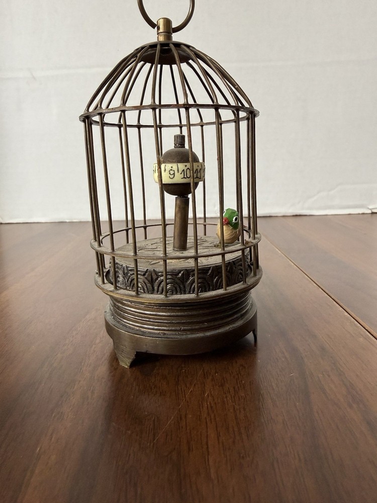 Mechanical Bird Cage Novelty Clock Bronze Finish Analog Display Rotating Dial