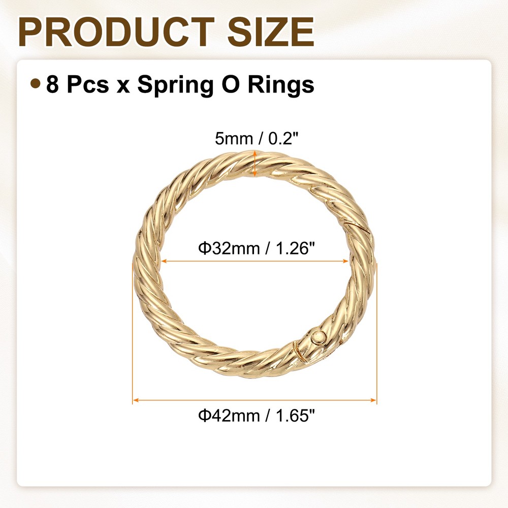 8pcs Spring O Rings 1 1/4" Round Trigger Metal Snap Hook Key Ring Light Gold