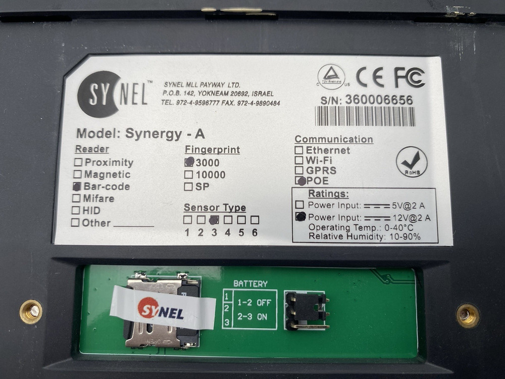 SYNEL Model Synergy A Biometric Fingerprint TimeClock