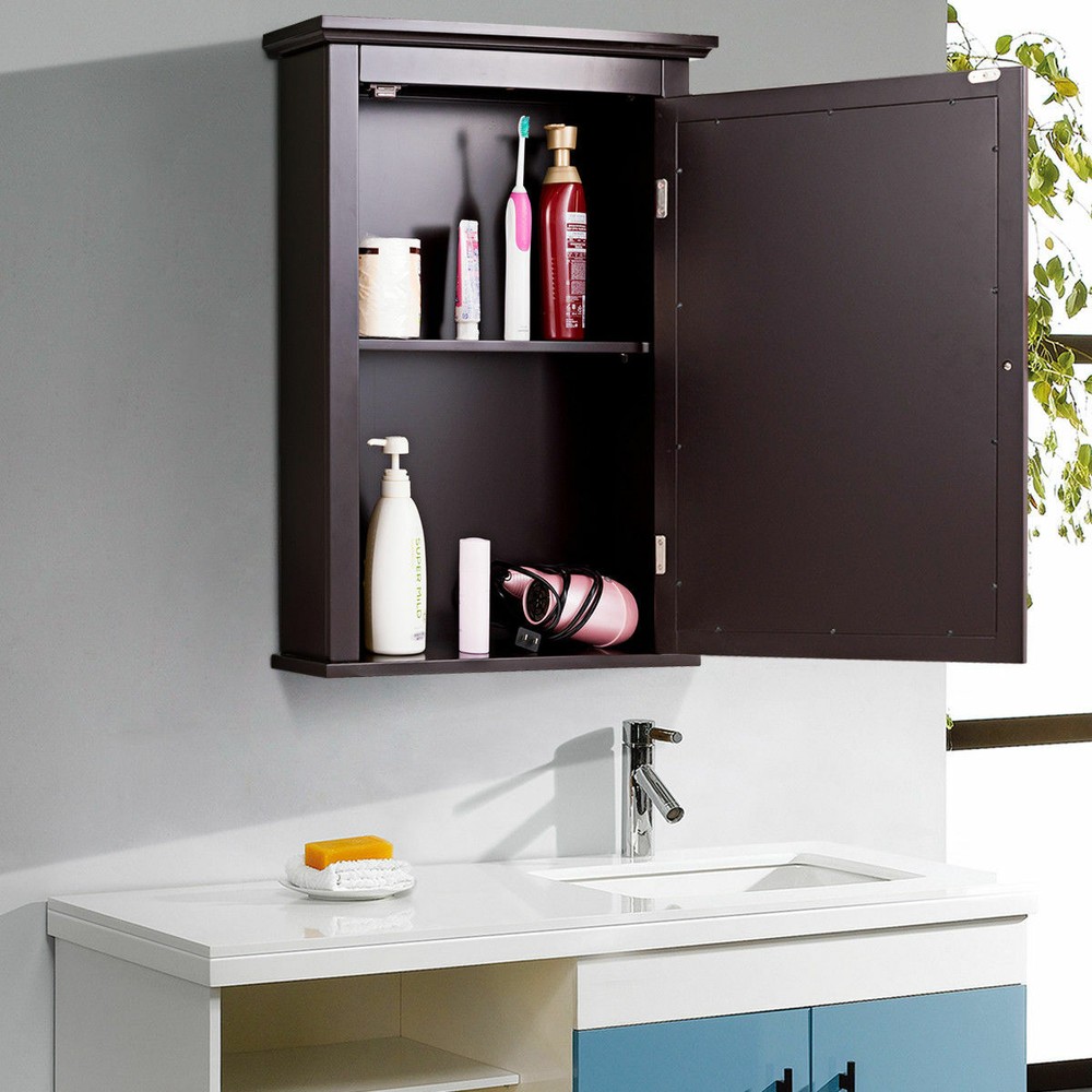 Bathroom Mirror Cabinet Wall Mounted Storage Organizer Adjustable Shelf Brown