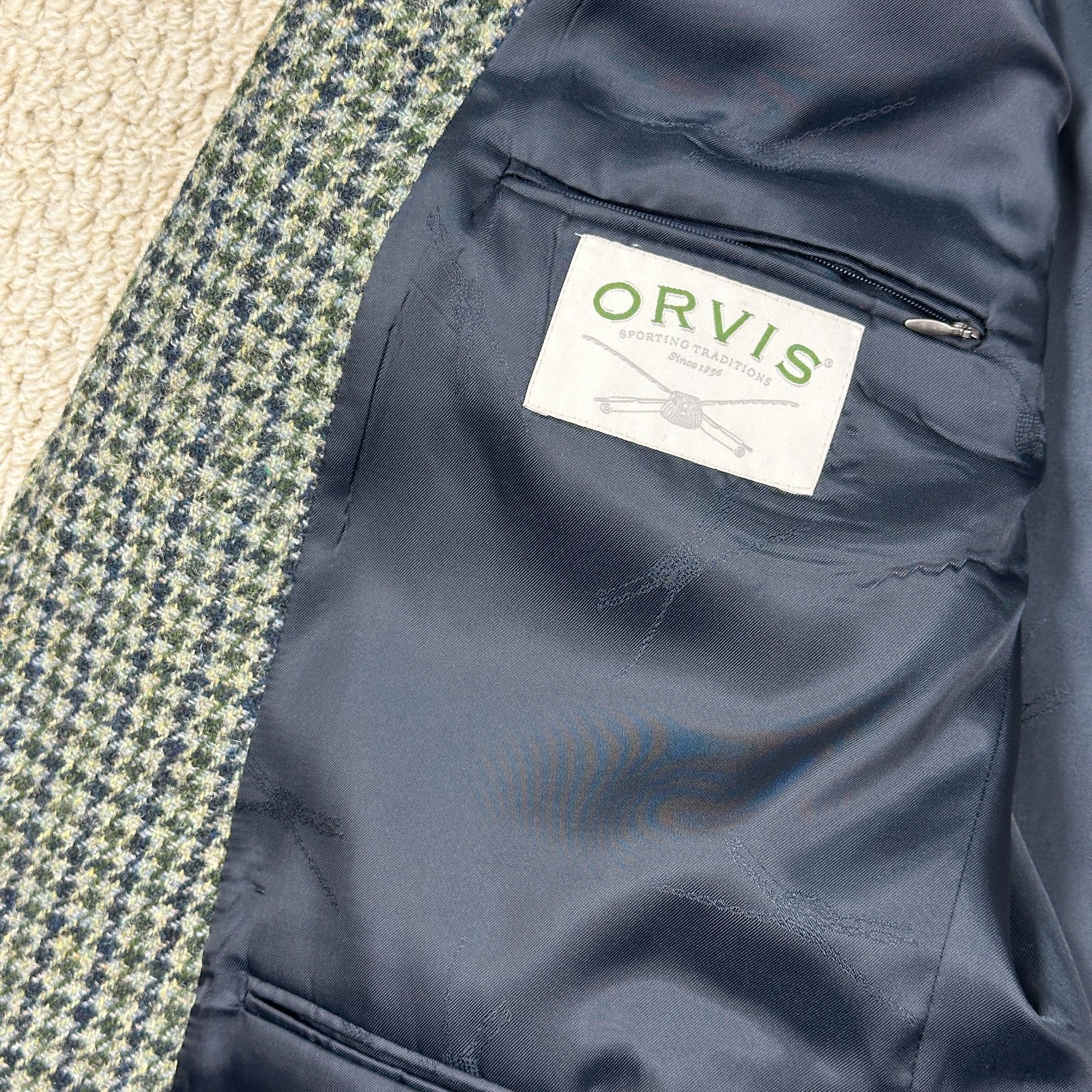 Orvis Harris Tweed Sport Coat Mens 52R Green Houndstooth Blazer Handwoven Wool