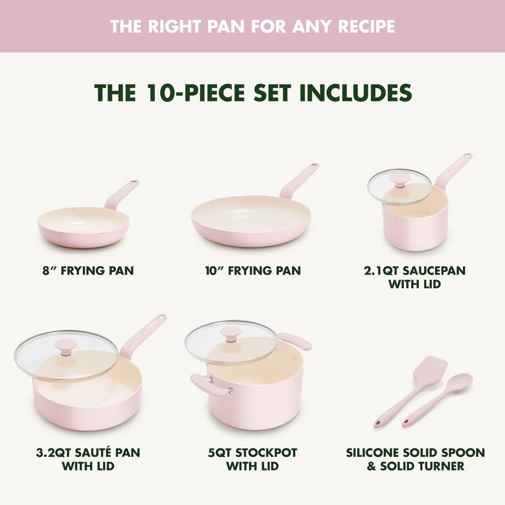 GreenPan Rio Advanced 10pc Ceramic Nonstick Cookware Set Pink