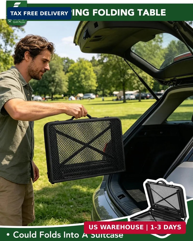 2Ft Small Folding Table with Carry Handle, Camping Table Adjustable Height 10.6-