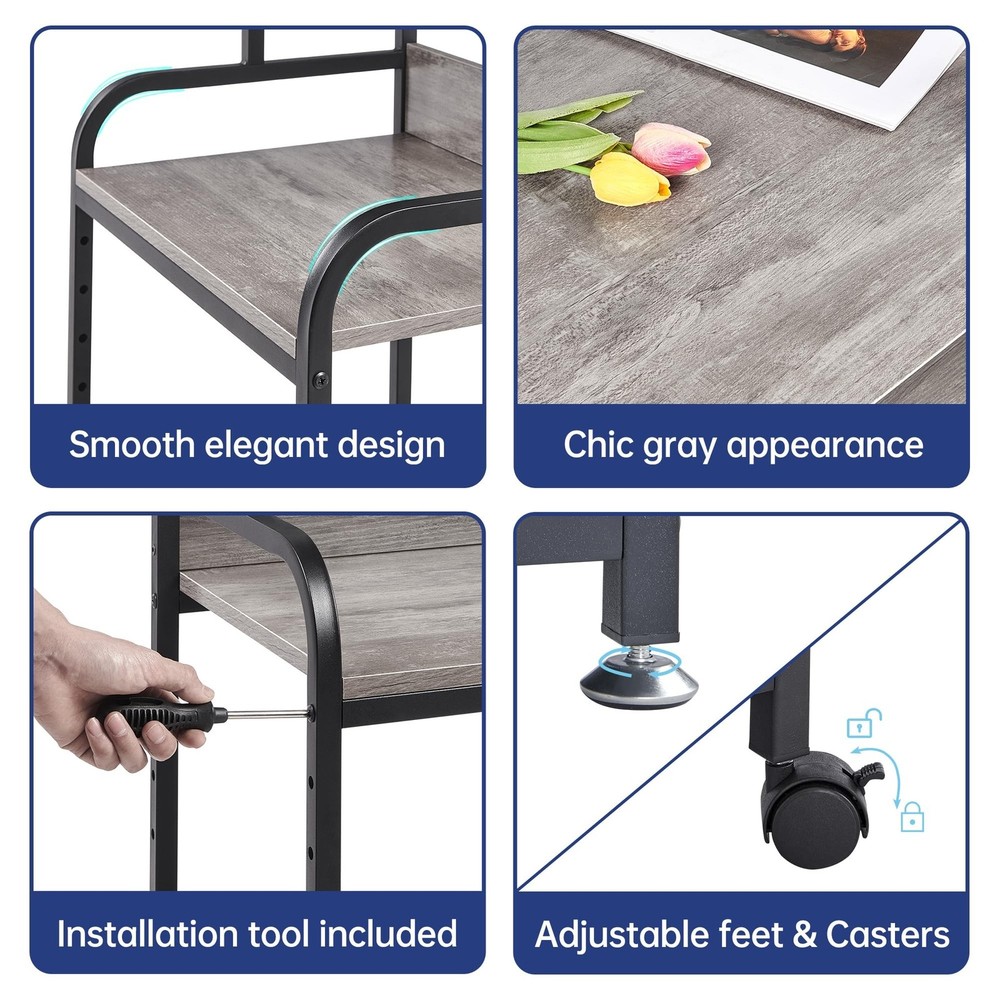 Printer Stand with Height Adjustable Storage Shelf, 3 Tier Mobile Printer Tab...