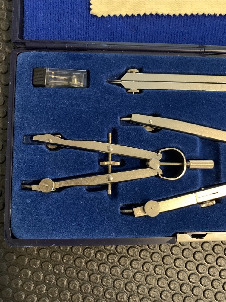 Alv￼in Vintage Precision Drawing Drafting Compass Tools In Shadow Box Lined Case