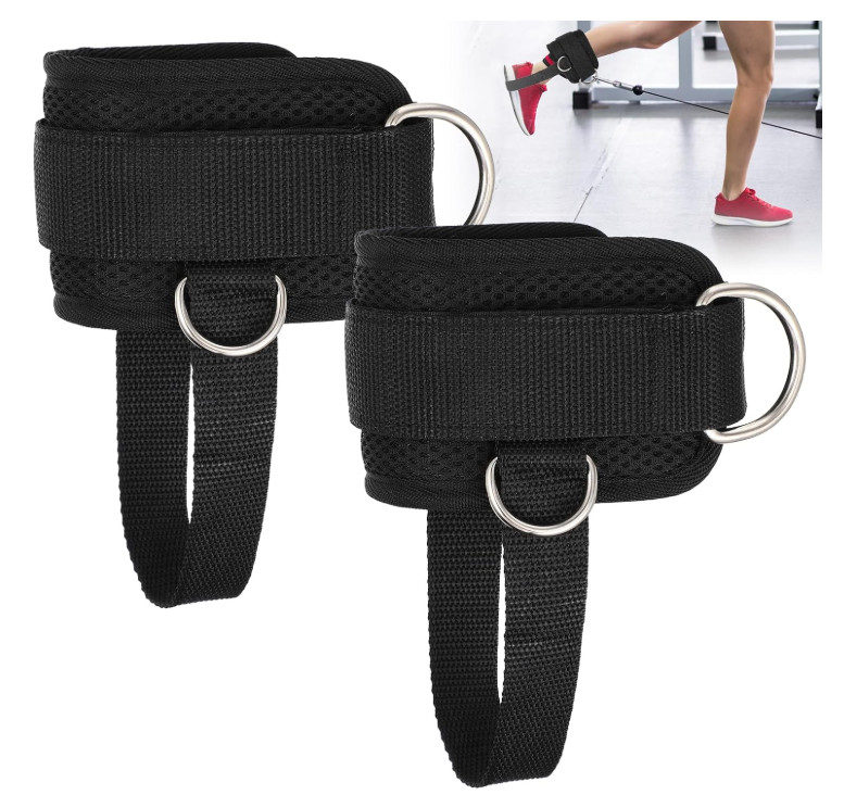 2 Pack Ankle Straps Cable Machine Attachment D-Ring Ankle Cuffs Black
