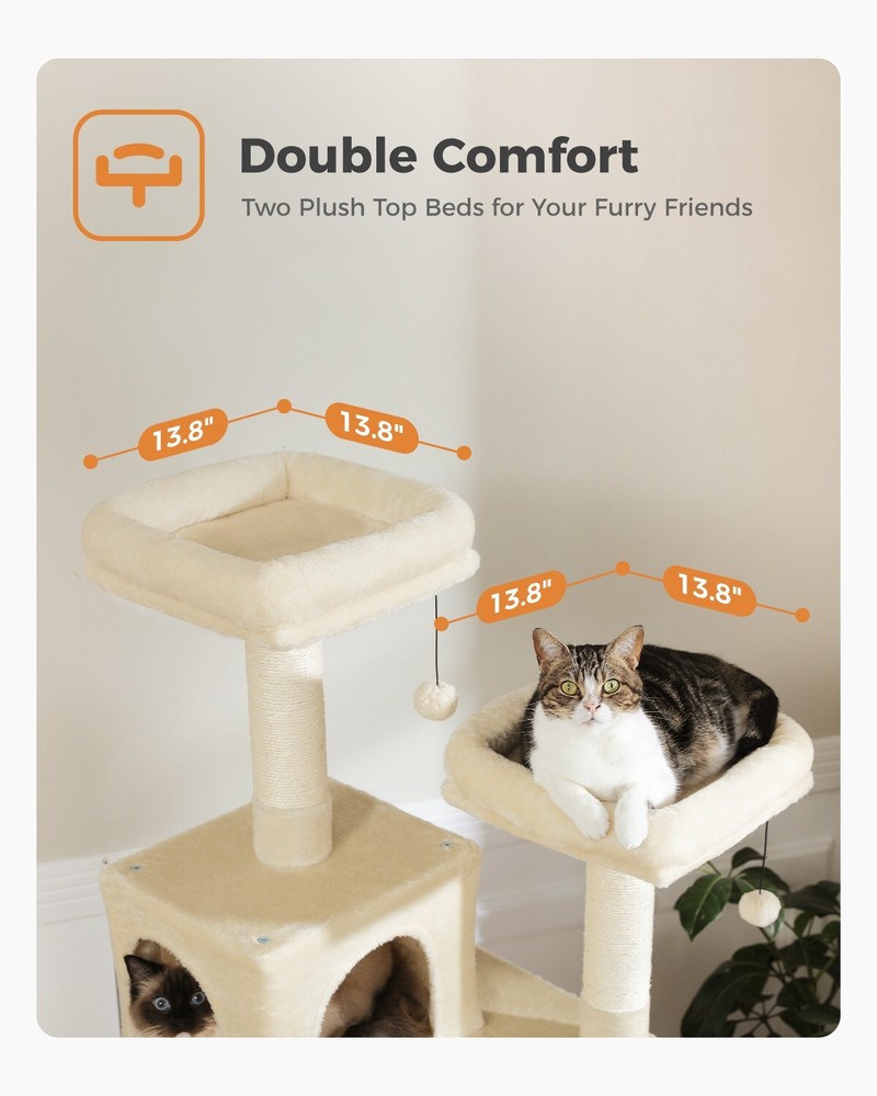 Upgrade Cat's Playtime: Multi-Level Cat Tower with Extra thick scratching Post