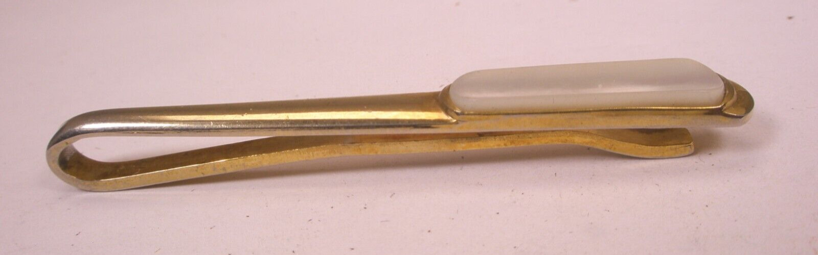 2-3/8" White Mother of Pearl Thin Tapered Design Vintage Tie Bar Clip