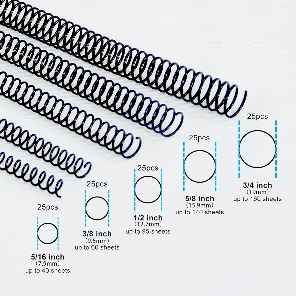 High-Volume Black Binding Coils Pack – 125 Mixed Sizes for Document Organization