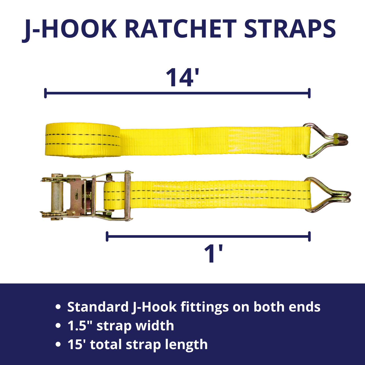 (4) New 1.5" x 15' 4400 lb Ratchet Straps J Hook Heavy Duty Tie Downs