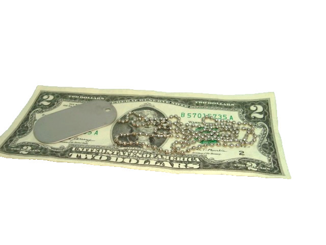 Military Style Dog Tag Silver Matte (Dull) Finish + 24 " in. Ball Chain necklace