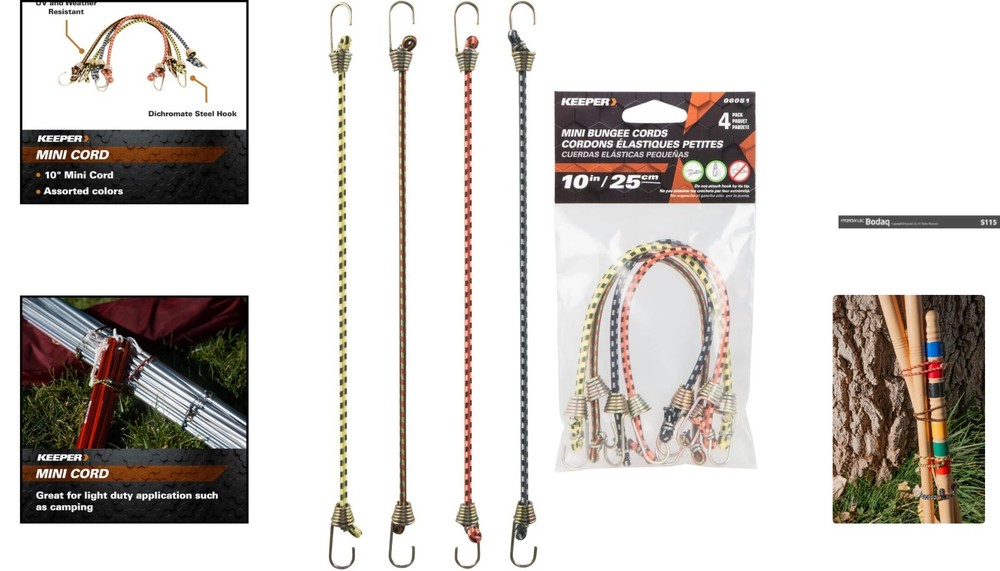 10'' Mini Bungee Cords, 4 Pack - Lightweight & Multi-Purpose Securing Solution