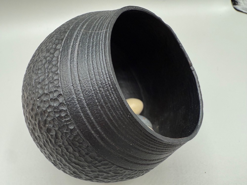 ESTATE ABSTRACT ART POT PLASTIC OR NUT SHELL EGGS SIGNED STUDIO 2001 UNIQUE