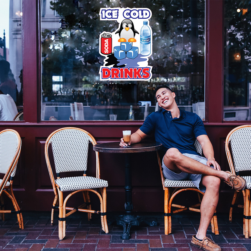 Food Truck Decals Ice Cold Drinks Style D Restaurant & Food Concession Sign Red