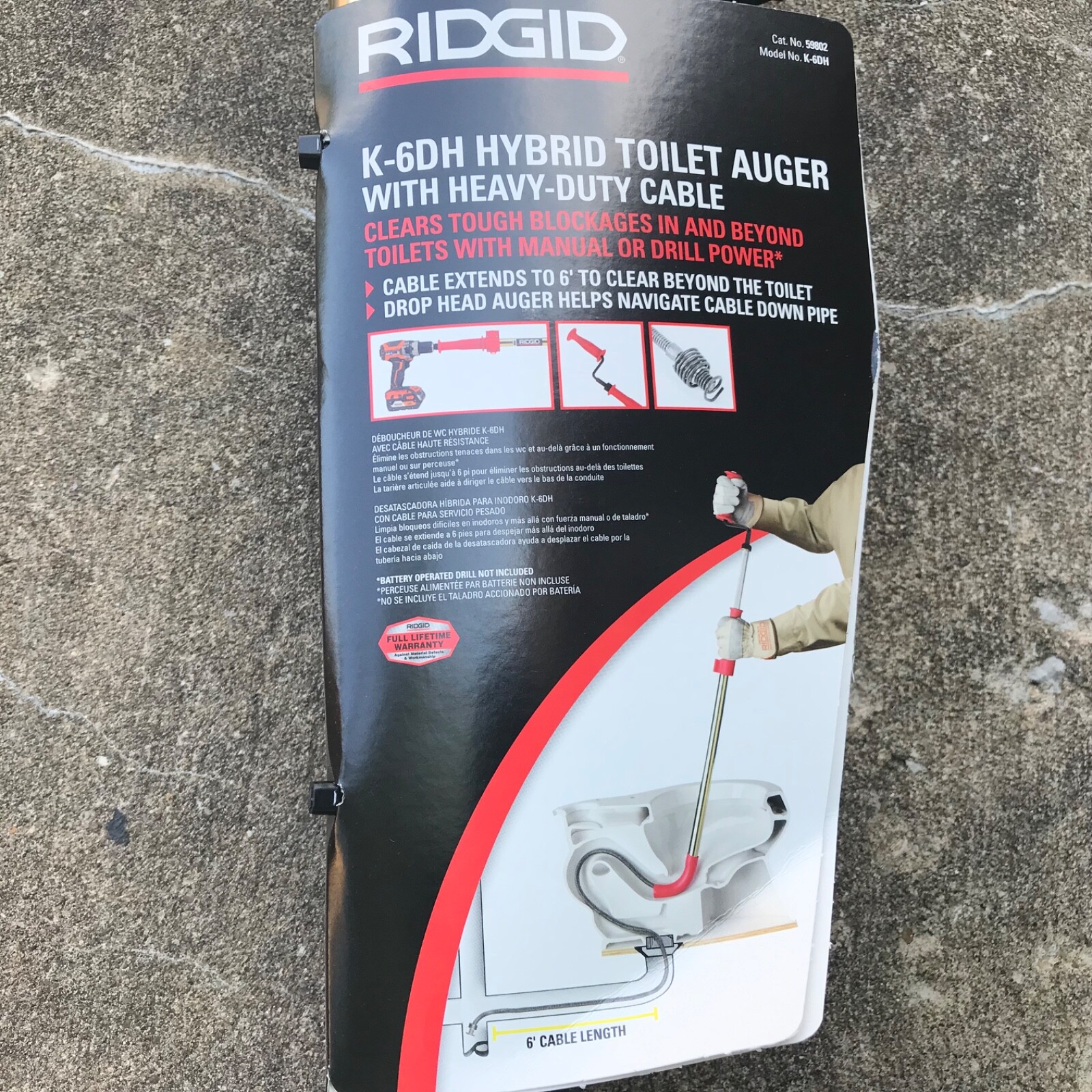 RIDGID 59802 K-6 | 6' Toilet Auger with Drop Head, 6' of 1/2" Tri-Wrap Cable New