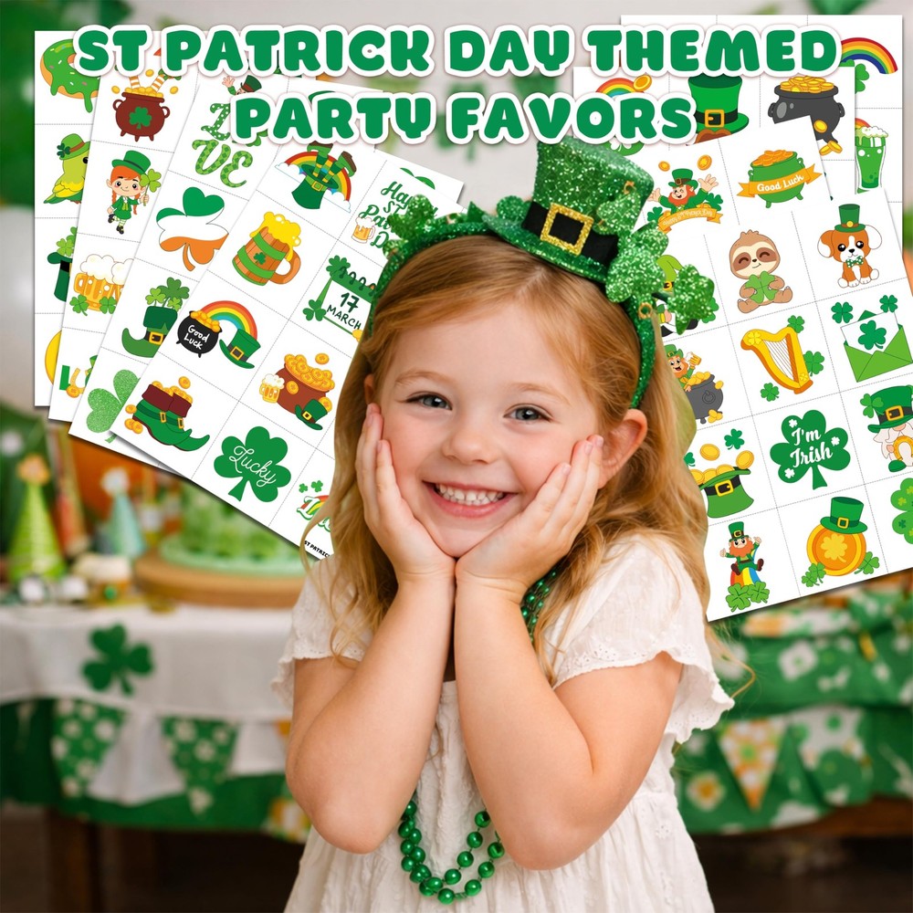 96 PCS Saint Patricks Day Shamrock Pre-Cut Temporary One Size, Multiple