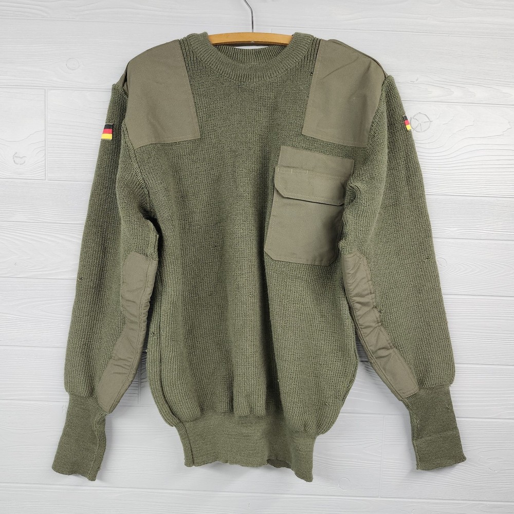 German Military Commando Sweater Pullover Flags Wool Blend H50 Size L Distressed