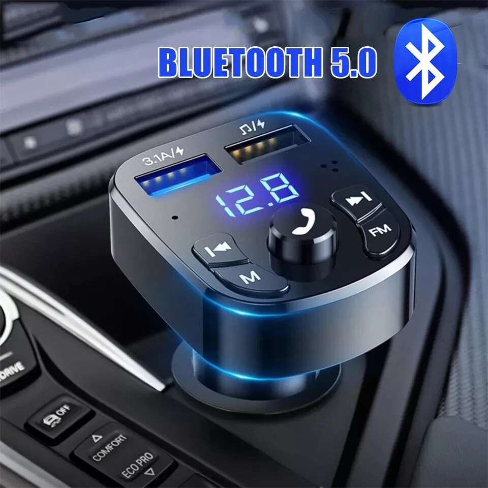 Bluetooth 5.0 Car Wireless FM Transmitter Adapter 2USB PD Charger AUX Hands-Free