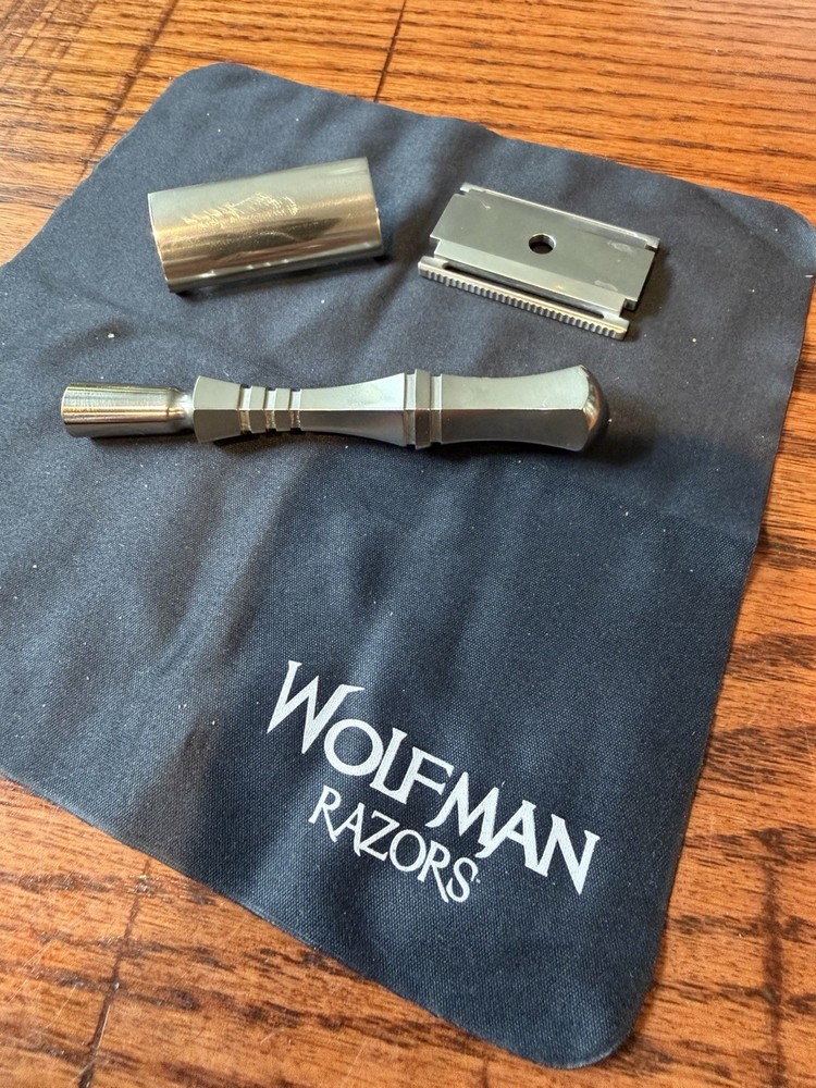 Wolfman WR2 .95 Solid Bar Double Edge Razor, Brushed Matte Finish, Darwin Handle