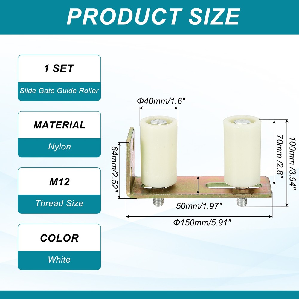 1Set Slide Gate Guide Roller 2.8" Adjustable Nylon Rollers with Bracket, White