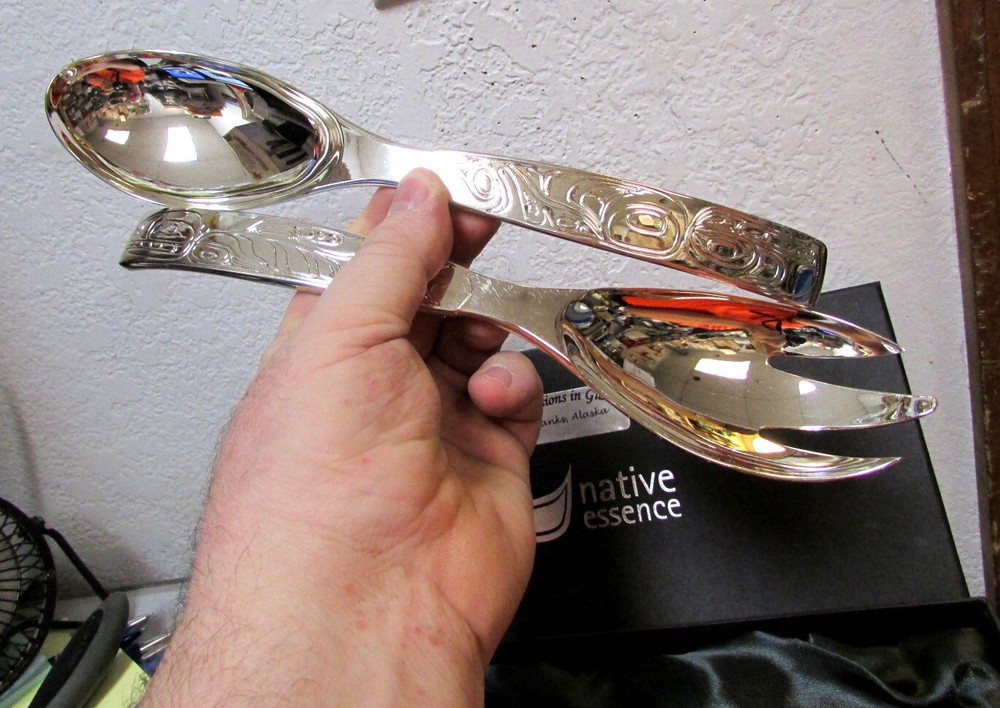 Native Essence Silver Plated Servers set by Terry Starr Tsimshian, unused NEW